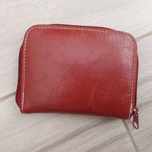 Brick Red Faux Leather Zip Around Wallet.  Size Small